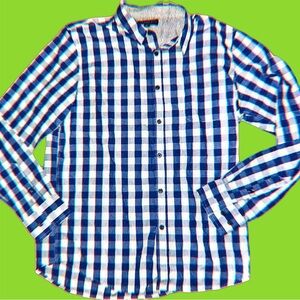 Pre-owned Men’s Blue/White Plaid London Fog Long-Sleeve Button-Up Shirt (Size L)